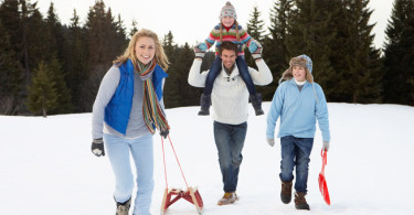 Family walking outside in winter