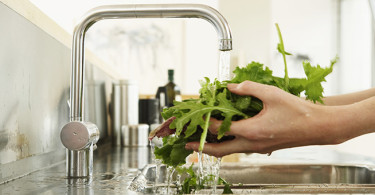 Cleaning leafy greens under the sink