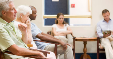 Patients in doctor's office waiting room