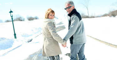 Winter couple walking