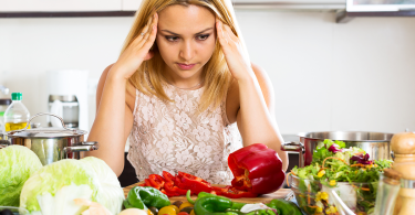 woman looking at food