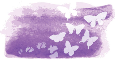 White butterflies appear in front of a purple background.