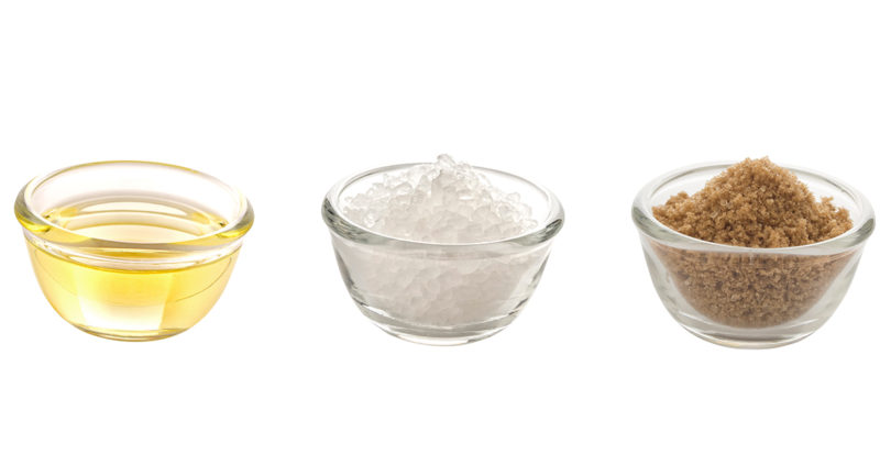 three bowls - fat, salt and sugar