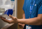 One of the new e-monitored hand hygiene pumps on D2