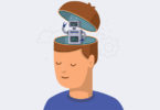 free will blog animated cartoon brain with robot inside