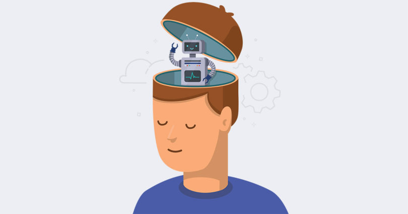 free will blog animated cartoon brain with robot inside