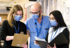 Critical care research coordinators Eily Shaw, Shahin Khodaei and Hannah Rose Rosa