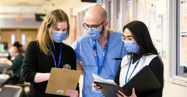 Critical care research coordinators Eily Shaw, Shahin Khodaei and Hannah Rose Rosa