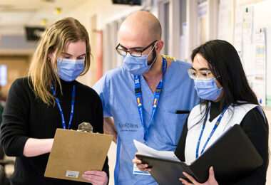 Critical care research coordinators Eily Shaw, Shahin Khodaei and Hannah Rose Rosa