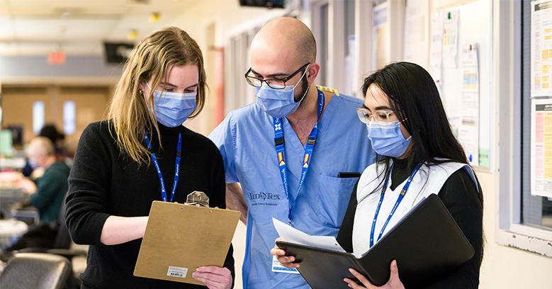 Critical care research coordinators Eily Shaw, Shahin Khodaei and Hannah Rose Rosa